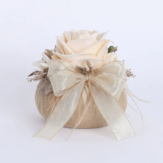 POUF NATALIZO VELLUTO NOCCIOLA CON ROSE D11X11CM FIORI DI LENA