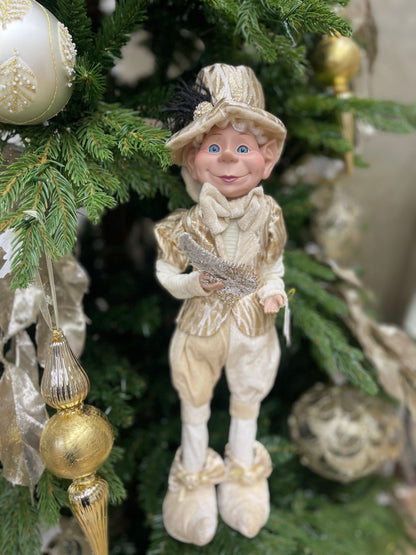 Elfo Natalizio Decorativo Champagne con Piuma – Fiori di Lena