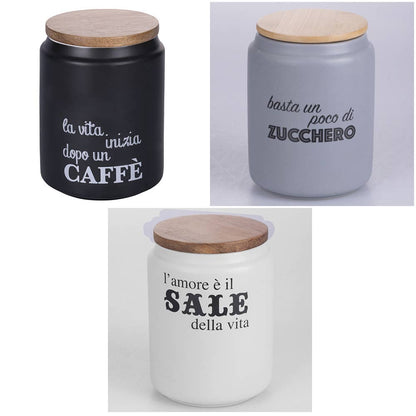 Set 3 barattoli cucina caffè zucchero sale con coperchio bambù - VdE Tivoli