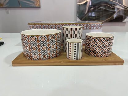 Set Aperitivo in Ceramica con Vassoio in Bamboo - Collezione Geoethnic di Easy Life