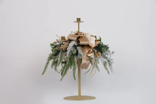 CANDELIERE 3 FIAMME ORO 50H FIORI DI LENA