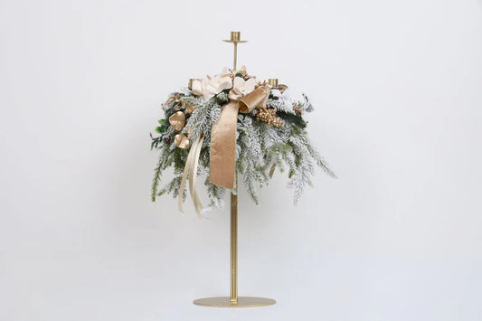 CANDELIERE 3 FIAMME ORO 65H FIORI DI LENA