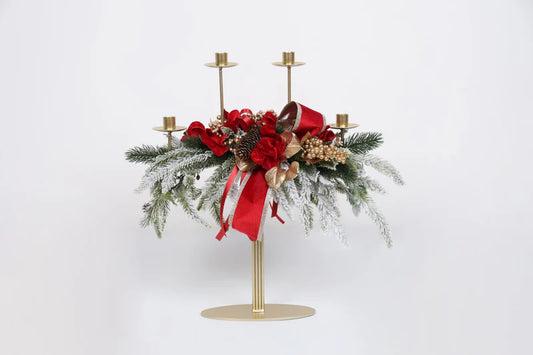 CANDELIERE 3 FIAMME ROSSO 50H FIORI DI LENA