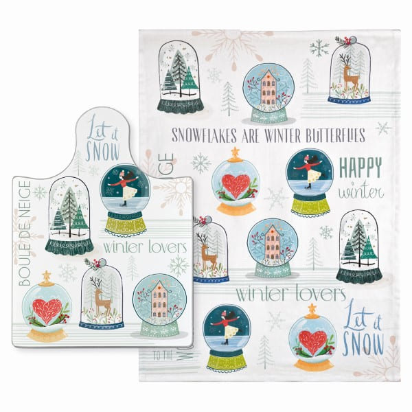 SET TAGLIERE + STROFINACCIO NATALIZIO BOULE DE NEIGE WALD