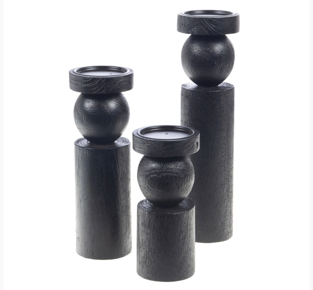 Portacandele moderno in legno nero H 30 cm