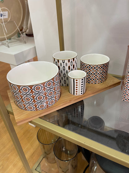 Set Aperitivo in Ceramica con Vassoio in Bamboo - Collezione Geoethnic di Easy Life