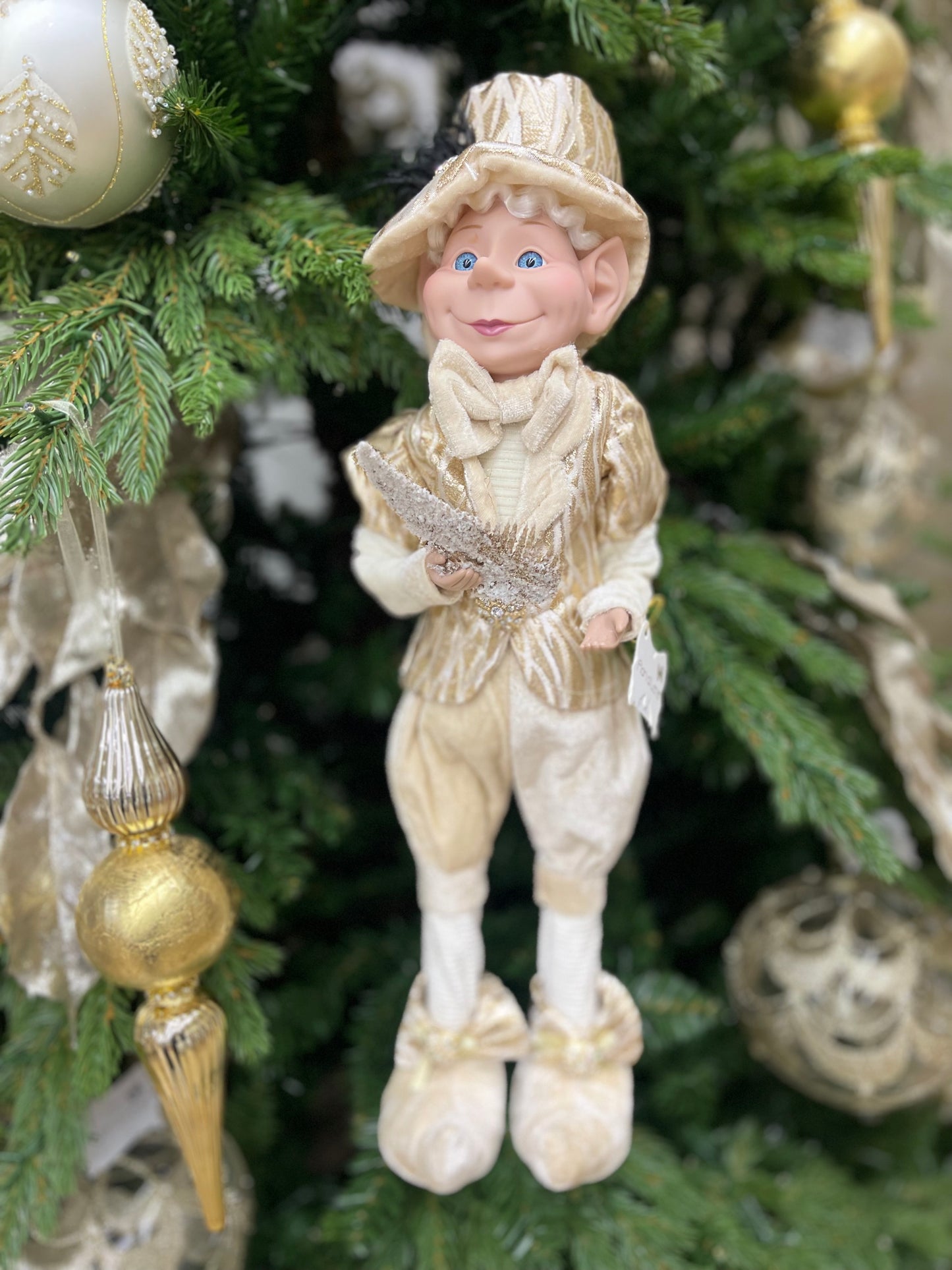 Elfo Natalizio Decorativo Champagne con Piuma – Fiori di Lena
