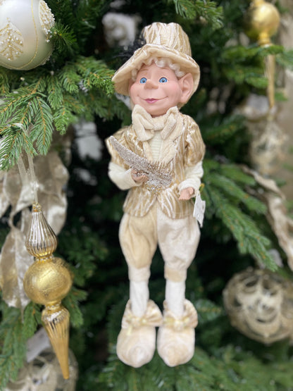 Elfo Natalizio Decorativo Champagne con Piuma – Fiori di Lena