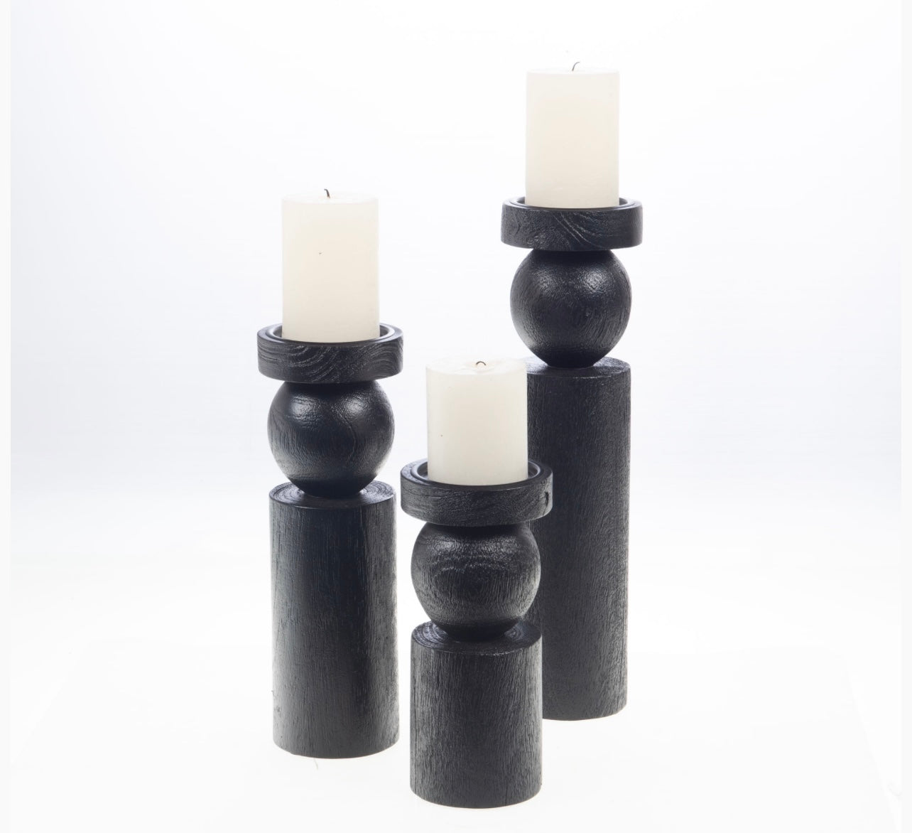 Portacandele moderno in legno nero H 30 cm