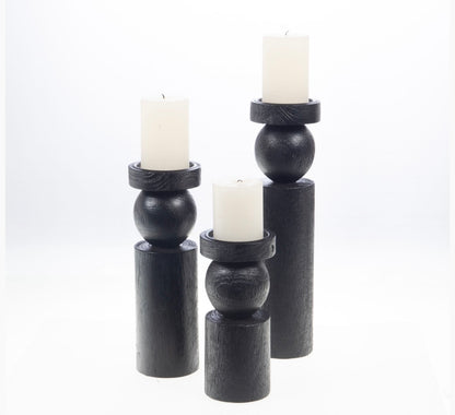 Portacandele moderno in legno nero H 30 cm