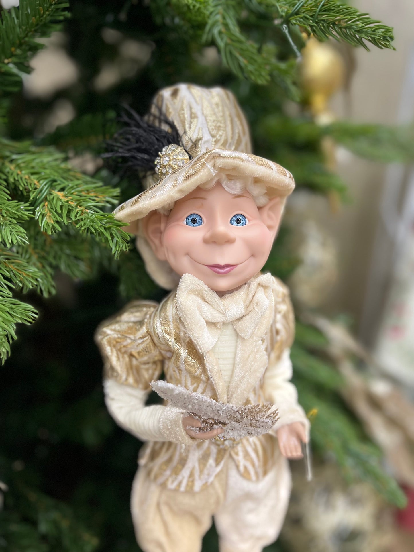 Elfo Natalizio Decorativo Champagne con Piuma – Fiori di Lena