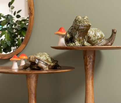 Fungo decorativo in ceramica arancione – H14 cm