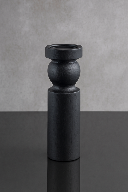 Portacandele moderno in legno nero H 30 cm