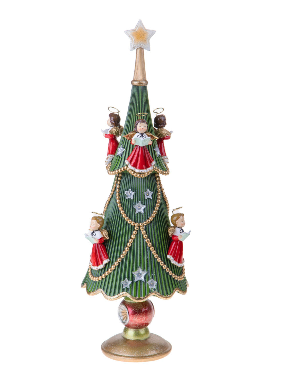 Albero di Natale Brandani con angeli in resina glitterata h 60 cm – Decorazione natalizia da appoggio