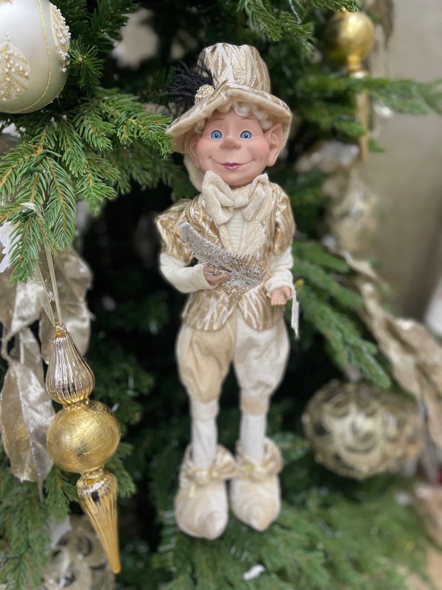 Elfo Natalizio Decorativo Champagne con Piuma – Fiori di Lena