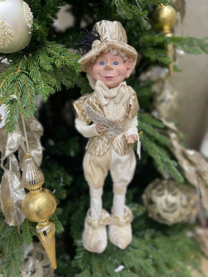 Elfo Natalizio Decorativo Champagne con Piuma – Fiori di Lena