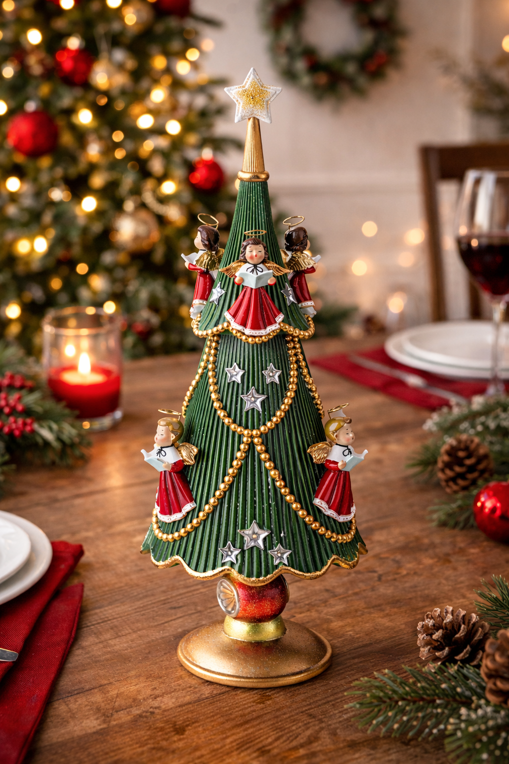 Albero di Natale Brandani con angeli in resina glitterata h 60 cm – Decorazione natalizia da appoggio