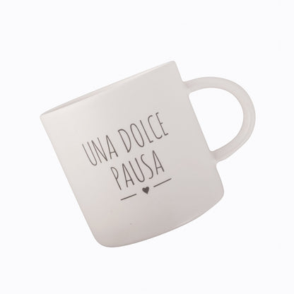 Set Tazza e Piattino in Ceramica Bianca – Scritta “Una Dolce Pausa” | Nuvole di Stoffa