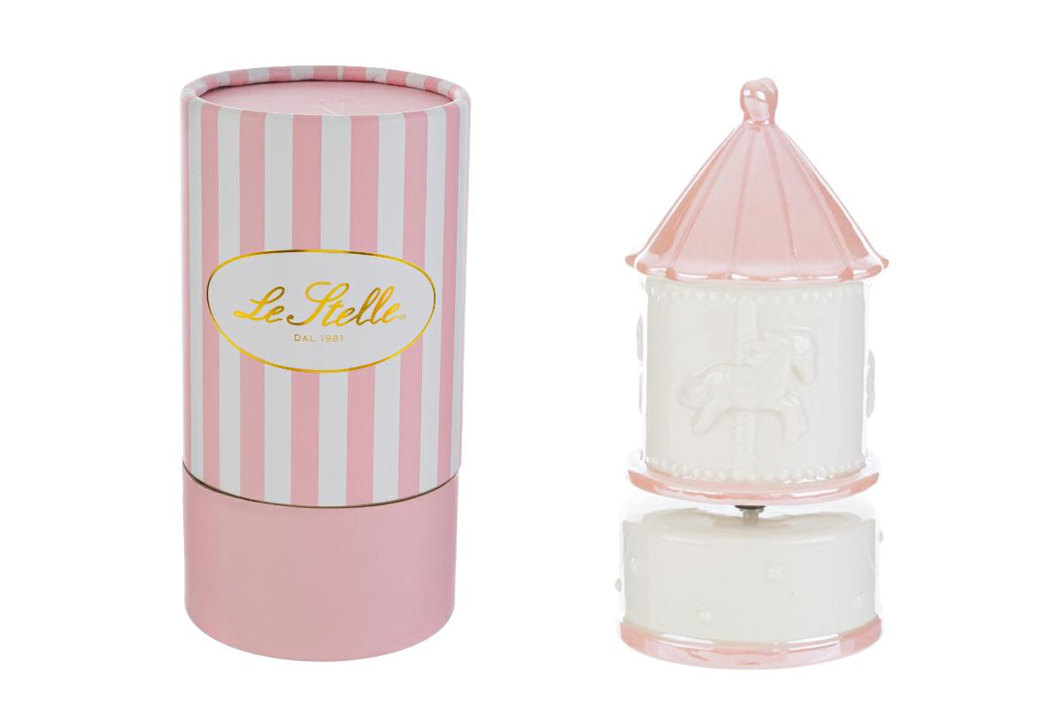 Carillon giostrina in porcellana rosa con astuccio –  Le Stelle
