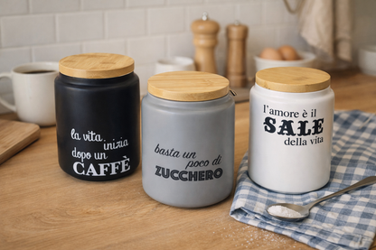 Set 3 barattoli cucina caffè zucchero sale con coperchio bambù - VdE Tivoli