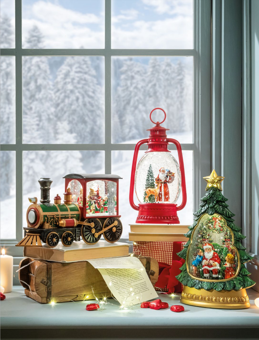 L’Oca Nera - Palla di neve Lanterna con Babbo Natale e Renna - Collezione Cade la Neve