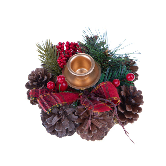 Mini Centrotavola Natalizio con Porta-Candela - Ø 15 cm