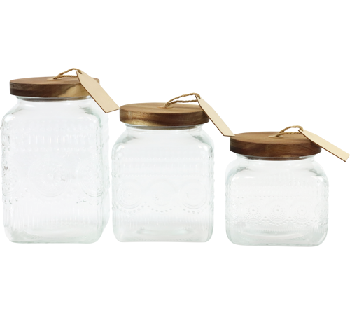 Set 3 Barattoli Vetro e Legno Stile Rustico – Contenitori Cucina