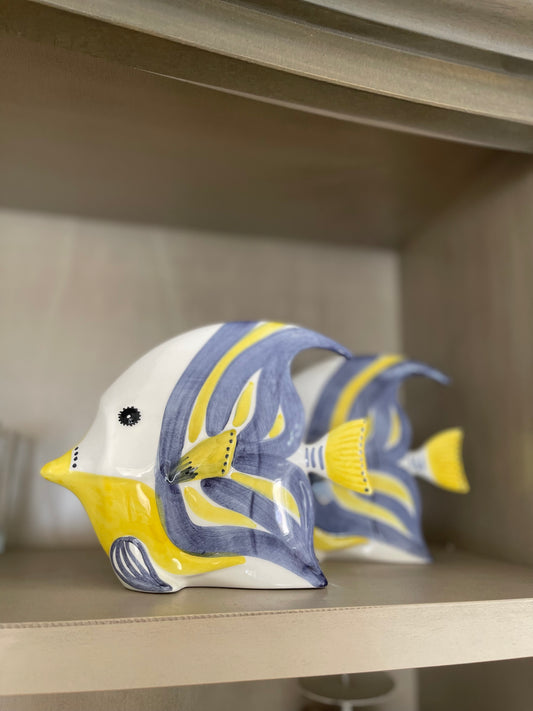 Pesce Decorativo in Ceramica Giallo e Blu