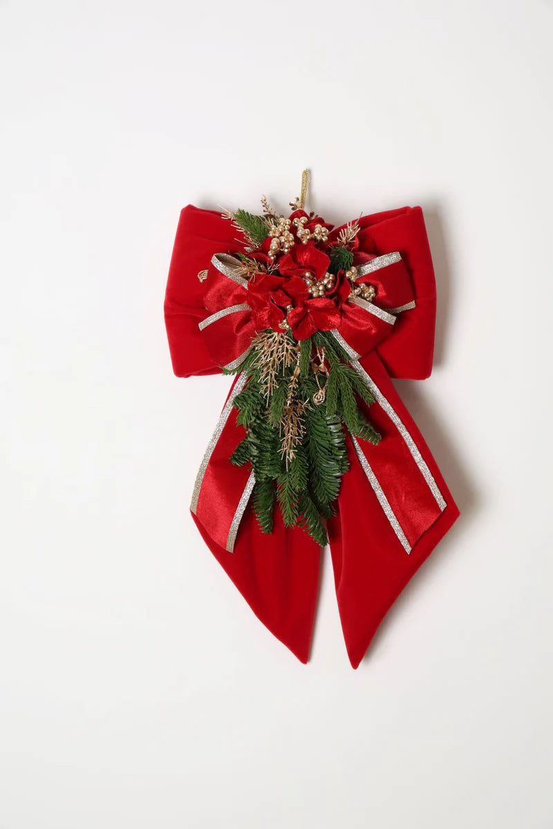 FIOCCO NATALIZIO IN VELLUTO ROSSO FIORI DI LENA