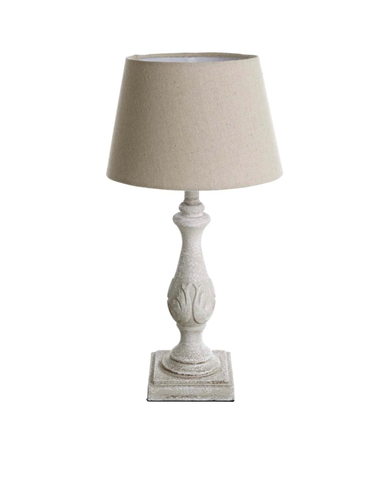 Lampada da Tavolo – Base in Legno Anticato con Paralume Beige | Blanc Mariclò