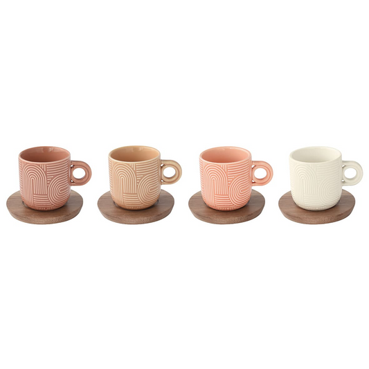 Set 4 Tazzine da Caffè con Piattino in Acacia – Collezione Take a Loop Easy Life