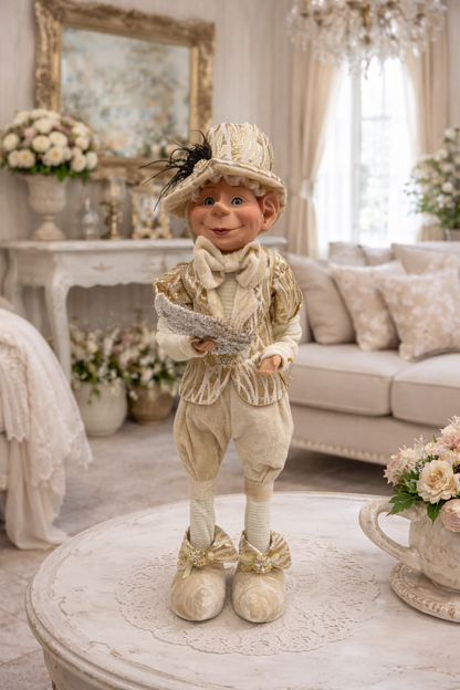 Elfo Natalizio Decorativo Champagne con Piuma – Fiori di Lena