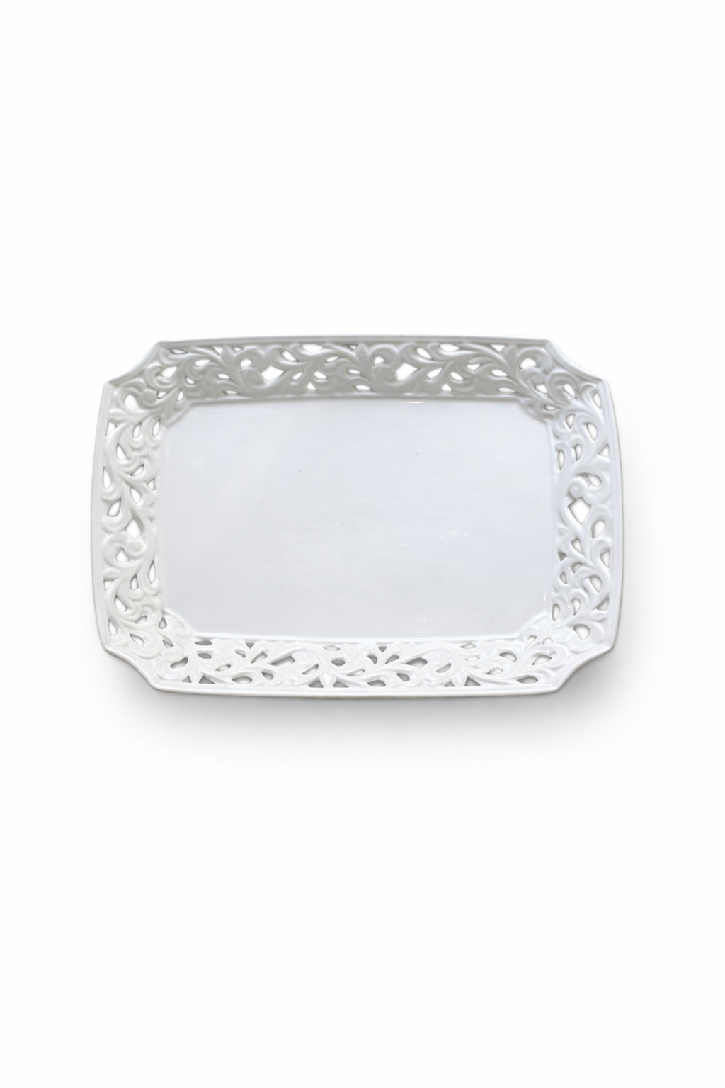 Vassoio Rettangolare in Porcellana Bianca Traforata | L’Arte di Nacchi