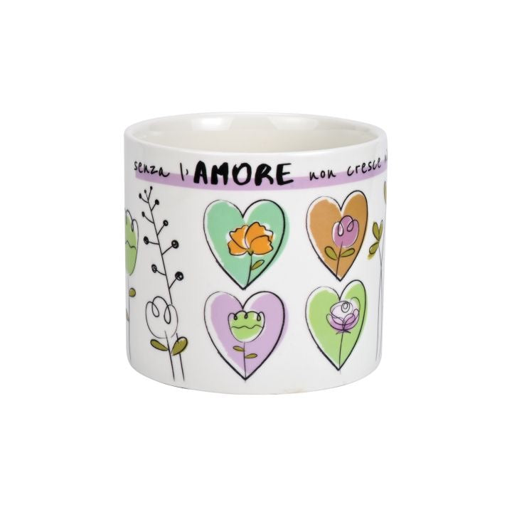 Cache Pot in Porcellana WALD Positivitime "Senza l'amore non cresce niente"
