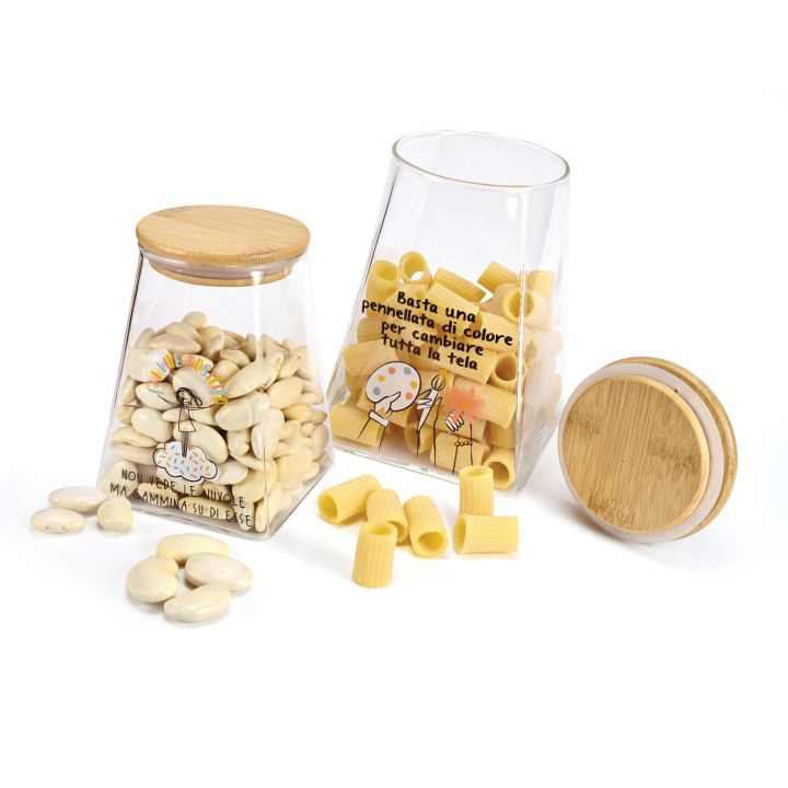 Barattolo in Vetro con Tappo in Legno WALD Positivitime “Chi Vive Positivo”