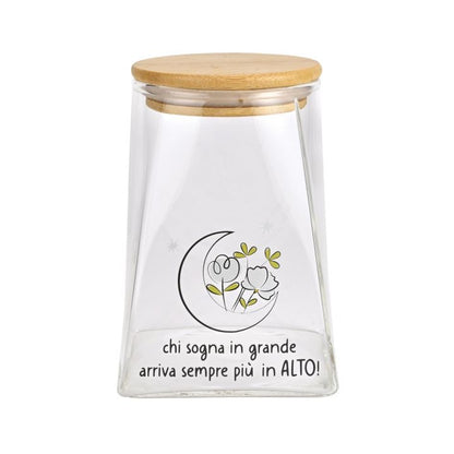Barattolo in Vetro con Tappo in Legno WALD Positivitime “Chi Sogna in Grande”