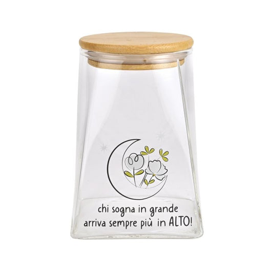 Barattolo in Vetro con Tappo in Legno WALD Positivitime “Chi Sogna in Grande”