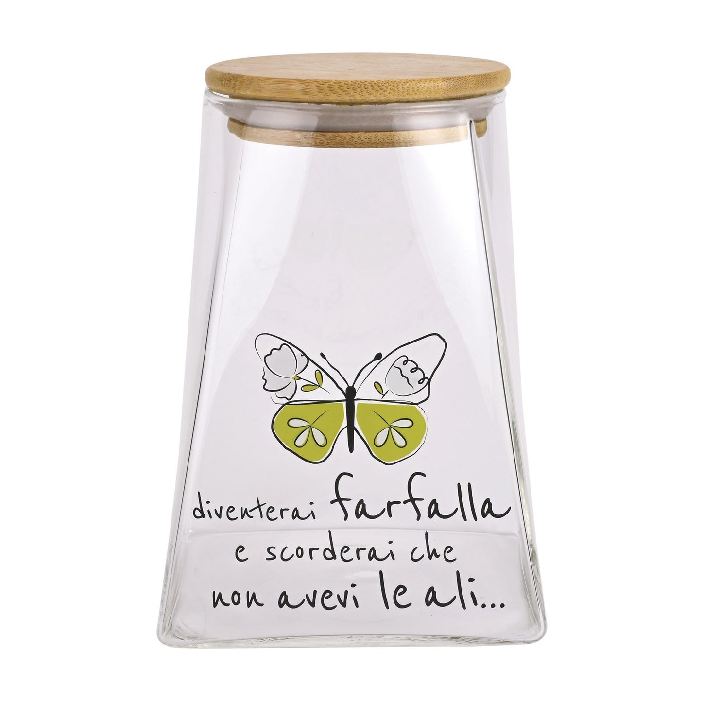 Barattolo in Vetro con Tappo in Legno WALD Positivitime “Diventerai Farfalla”