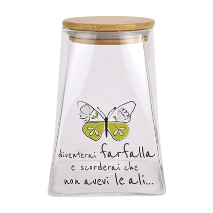 Barattolo in Vetro con Tappo in Legno WALD Positivitime “Diventerai Farfalla”