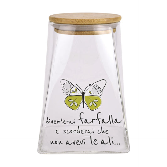 Barattolo in Vetro con Tappo in Legno WALD Positivitime “Diventerai Farfalla”