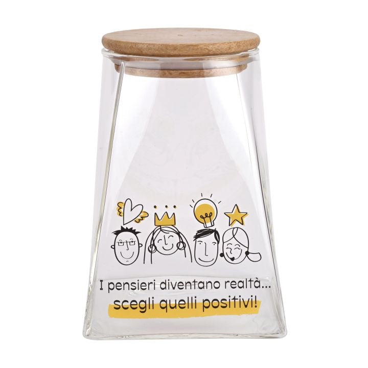 Barattolo in Vetro con Tappo in Legno WALD Positivitime “Pensieri Positivi”
