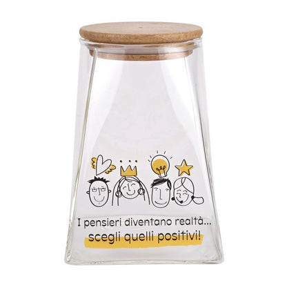 Barattolo in Vetro con Tappo in Legno WALD Positivitime “Pensieri Positivi”