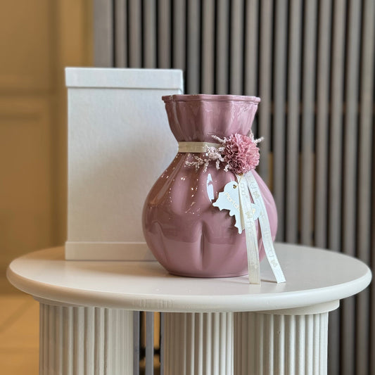 Fiori di Lena – Vasetto in vetro con dalia e nebbiolina h20 cm