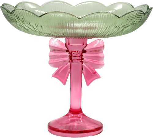 Hoff-Interieur Alzatina in vetro Glow Bow verde e rosa H22 cm