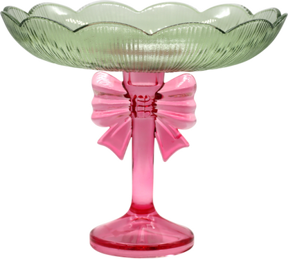 Hoff-Interieur Alzatina in vetro Glow Bow verde e rosa H22 cm