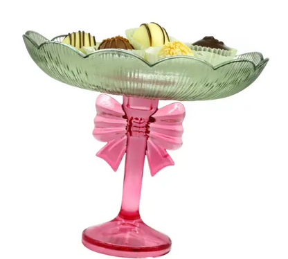 Hoff-Interieur Alzatina in vetro Glow Bow verde e rosa H22 cm