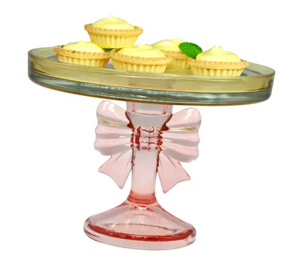 Hoff-Interieur Alzatina in vetro Glow Bow con fiocco rosa H17 cm