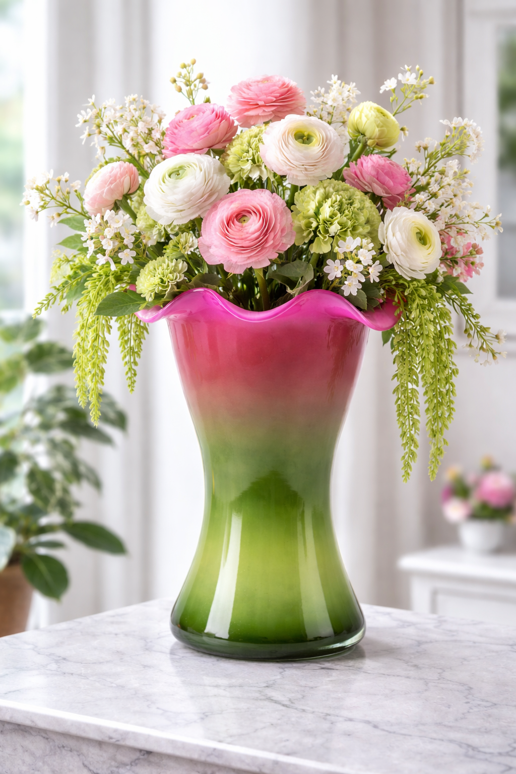 Hoff-Interieur Vaso in vetro Colour Bloom verde e rosa