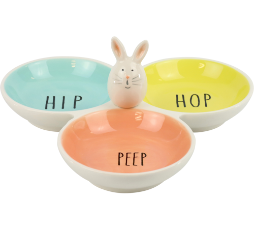 Hoff-Interieur | Antipastiera Pasquale in Ceramica con Coniglietto – 3 Ciotole Colorate