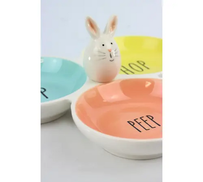 Hoff-Interieur | Antipastiera Pasquale in Ceramica con Coniglietto – 3 Ciotole Colorate